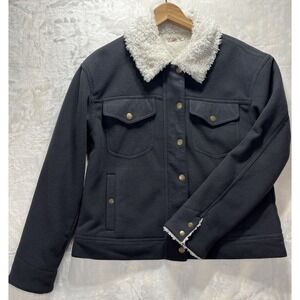Faherty Womens Sherpa Lined Trucker Jacket Fleece Sz Small Black Warm Casual 90'
